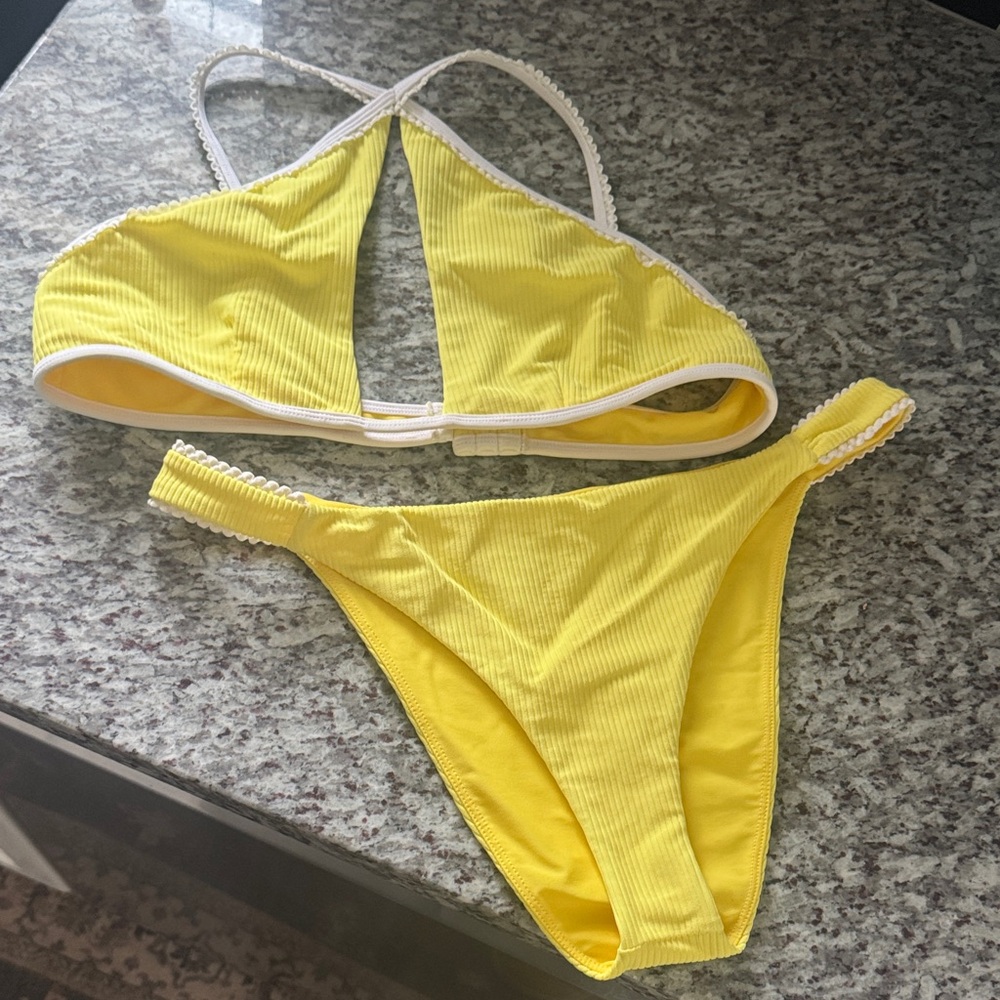 LPA Yellow Ribbed Triangle Bikini Set